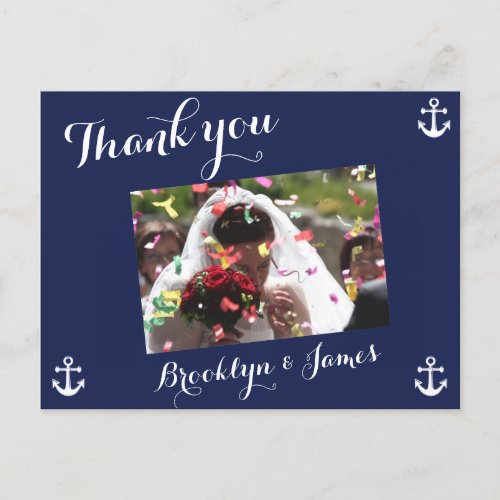 Navy Blue Nautical Wedding Thank You Postcards