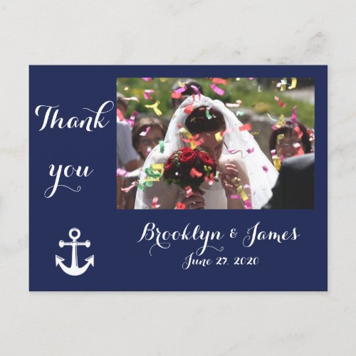 Navy Blue Nautical Wedding Thank You Postcards