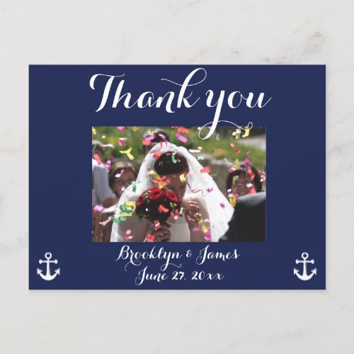 Navy Blue Nautical Wedding Thank You Postcards