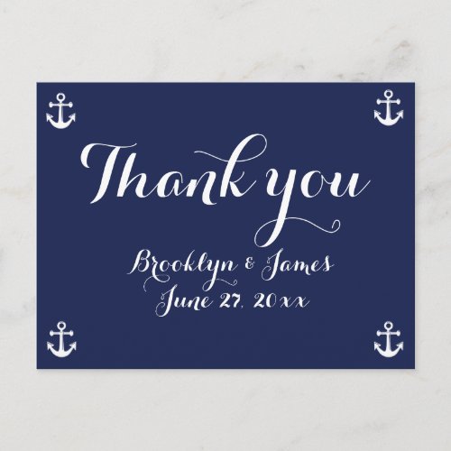 Navy Blue Nautical Wedding Thank You Postcards