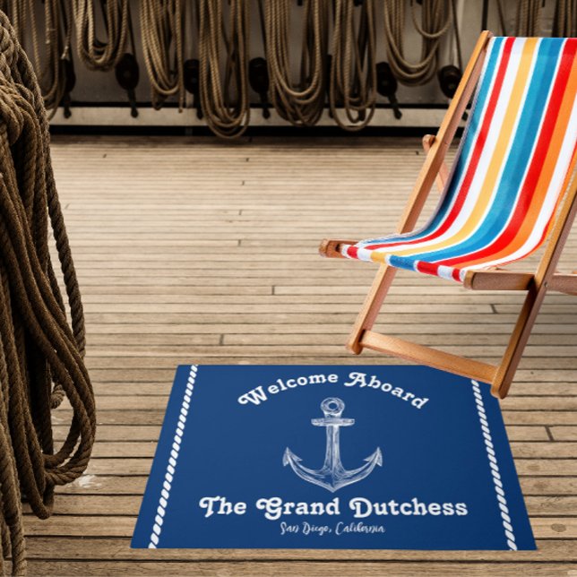 Navy Blue Nautical Welcome About Custom Boat  Doormat (Creator Uploaded)