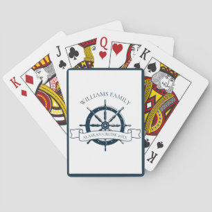 Navy Blue Nautical Wheel Boat Captain Custom Poker Cards