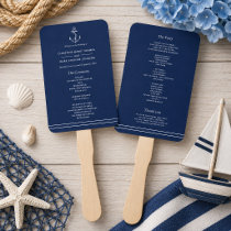 Navy Blue Nautical White Anchor Sea Side Wedding Hand Fan