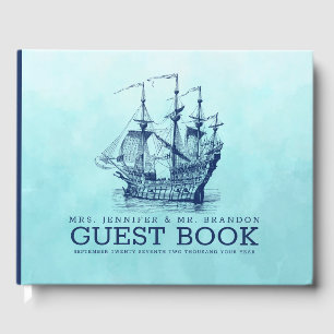 Navy-blue nautical wind sailing boat guest book