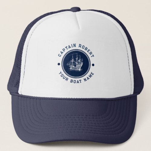 Navy Blue Nautical Wind Sailing Boat Trucker Hat