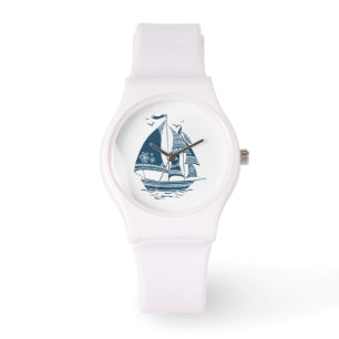 Navy-blue nautical wind sailing boat watch