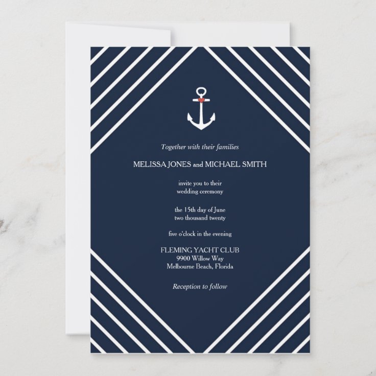 Navy Blue Nautical Yacht Wedding Invitation Zazzle