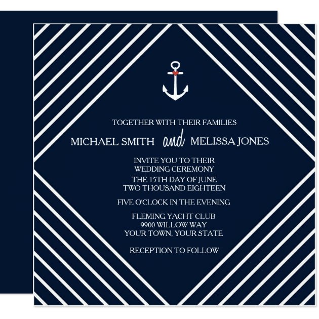 Navy Blue Nautical Yacht Wedding Invitation