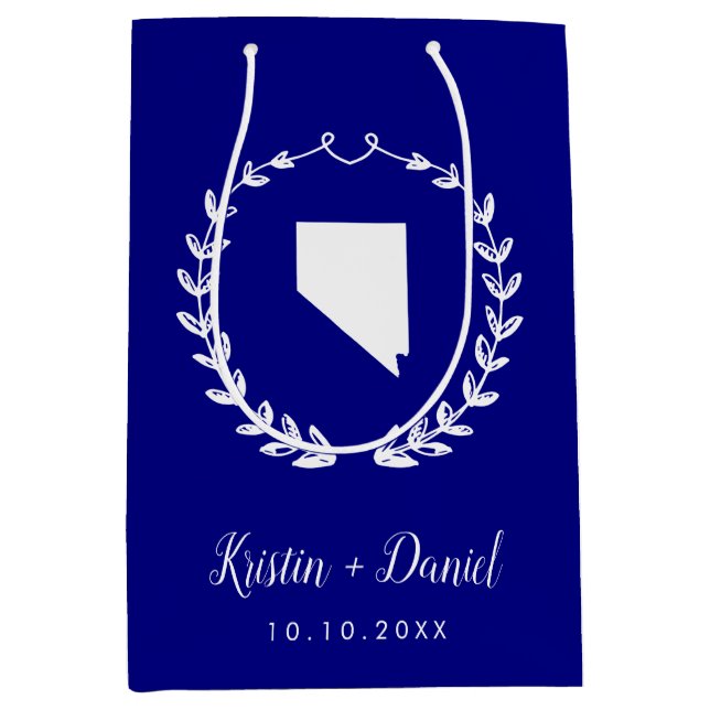 Navy Blue Nevada Map Wedding Welcome Swag Medium Gift Bag (Front)
