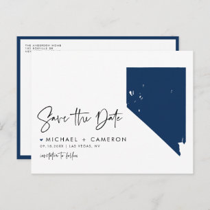 Navy Blue Nevada State Map QR Code Save the Date Announcement Postcard