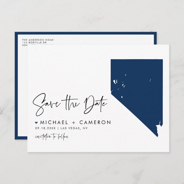 Navy Blue Nevada State Map QR Code Save the Date Announcement Postcard (Front/Back)