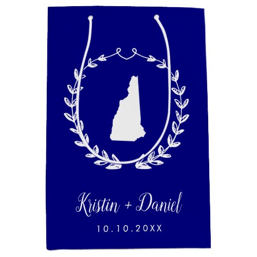 Navy Blue New Hampshire Map Wedding Welcome Swag Medium Gift Bag