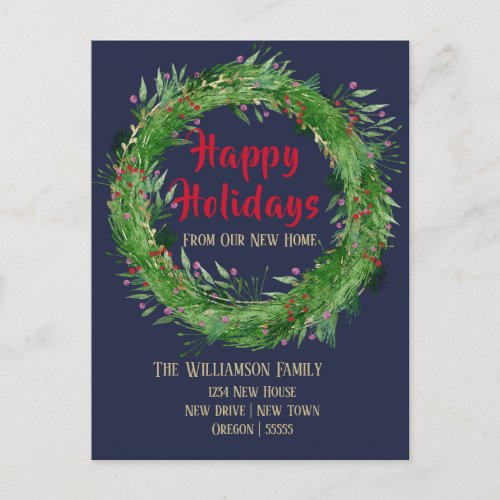 Navy Blue New Home Happy Holiday Postcard