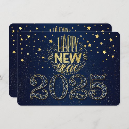 Navy Blue New Year 2025 with Golden Stars Holiday Card