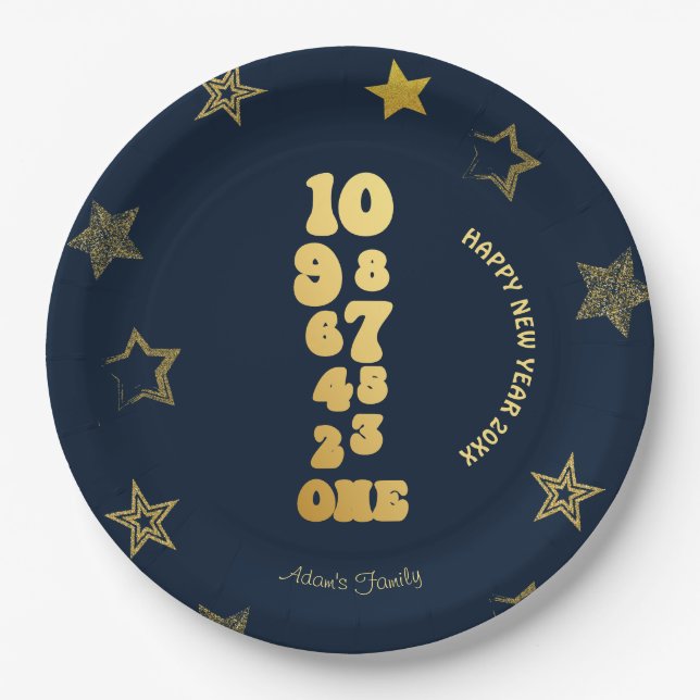 Navy Blue New Years Eve Party  Paper Plates (Front)