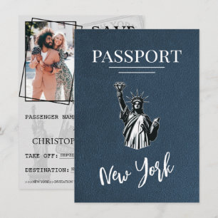 Navy Blue New York City Passport Save The Date