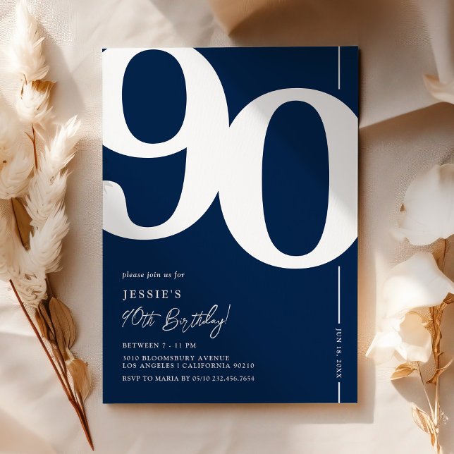 Navy Blue Ninety 90th Birthday Party Invitation (Creator Uploaded)
