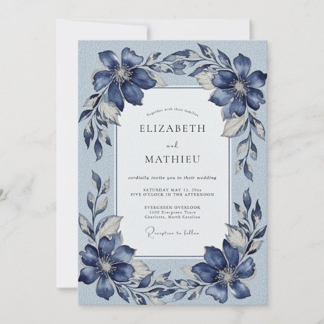 Navy Blue Noble Winter Wedding Invitation (Front)