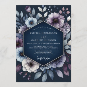 Navy Blue Nocturnal Winter Wedding Invitation