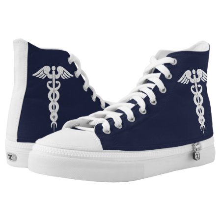 Navy Blue Nurse Caduceus Medical Symbol Zipz High-top Sneakers