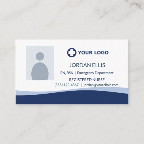 Navy Healthcare Logo Photo Business Card