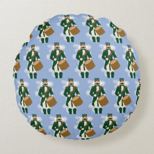 Navy Blue Nutcracker Christmas Round Pillow