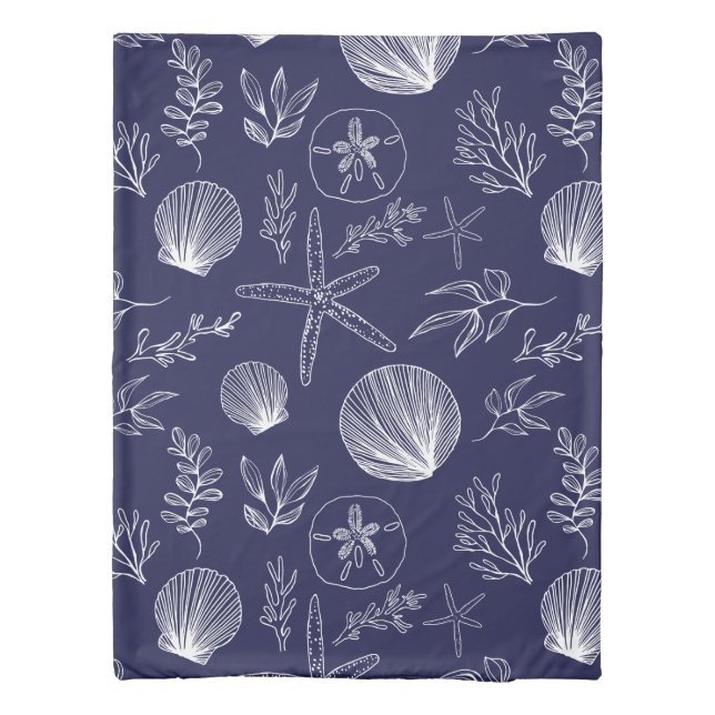 Navy Blue Ocean Elements Duvet Cover (Back)