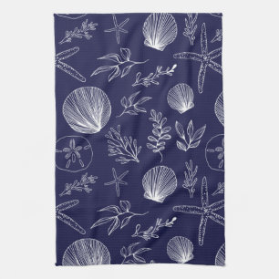 Navy Blue Ocean Elements Kitchen Towel