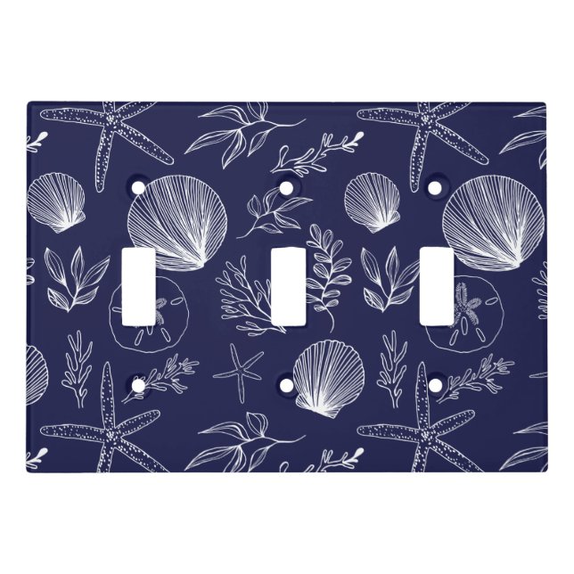 Navy Blue Ocean Elements Light Switch Cover (Front)