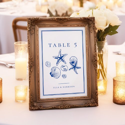 Navy Blue Ocean Sea Shell Wedding Table Numbers