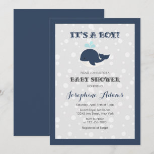Navy Blue Ocean Whale Baby Shower Invitation