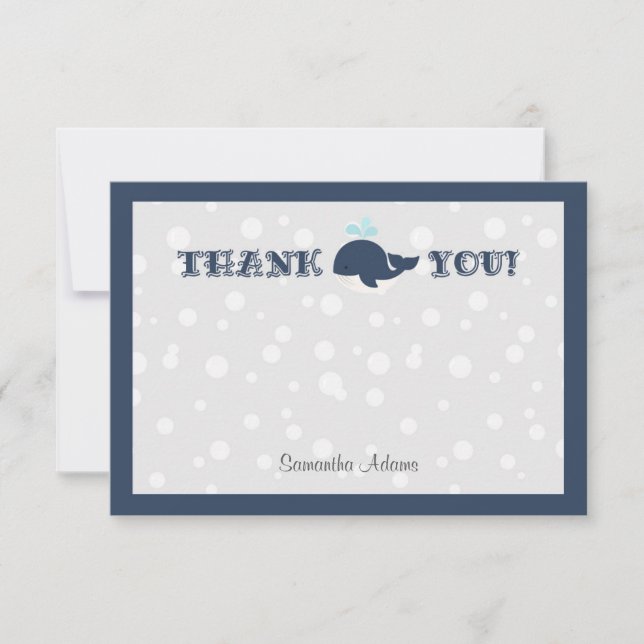 Navy Blue Ocean Whale Thank You Card (Front)