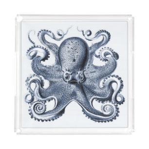 Navy Blue Octopus illustration by Ernst Haeckel Acrylic Tray