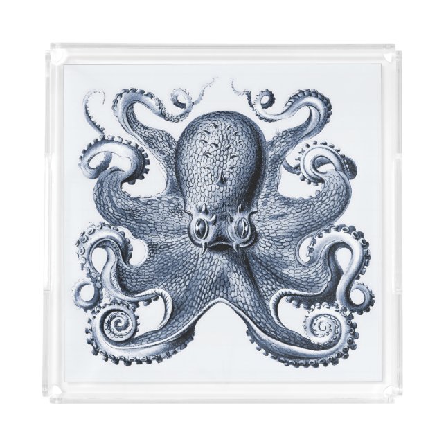 Navy Blue Octopus illustration by Ernst Haeckel Acrylic Tray (Front)