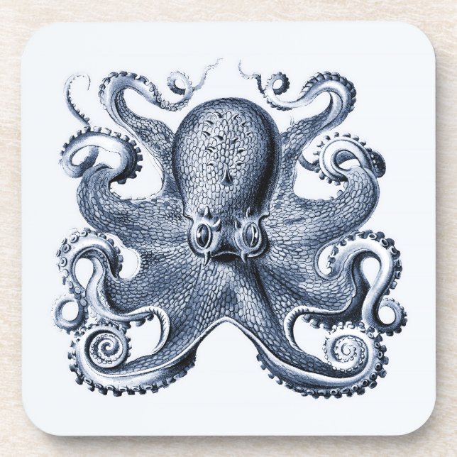 Navy Blue Octopus illustration by Ernst Haeckel Beverage Coaster (Front)