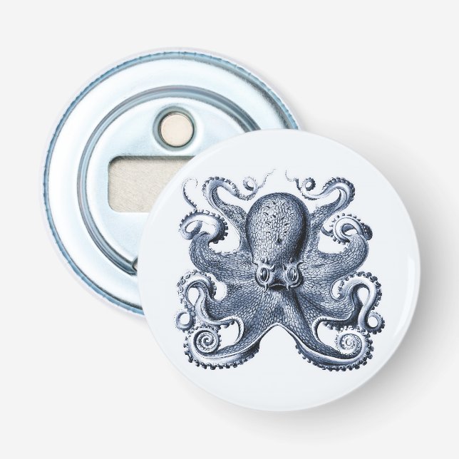 Navy Blue Octopus illustration by Ernst Haeckel Bottle Opener (Front)