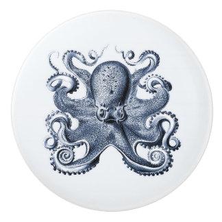 Navy Blue Octopus illustration by Ernst Haeckel Ceramic Knob