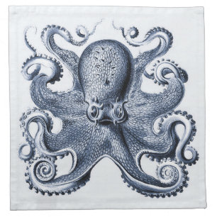 Navy Blue Octopus illustration by Ernst Haeckel Cloth Napkin