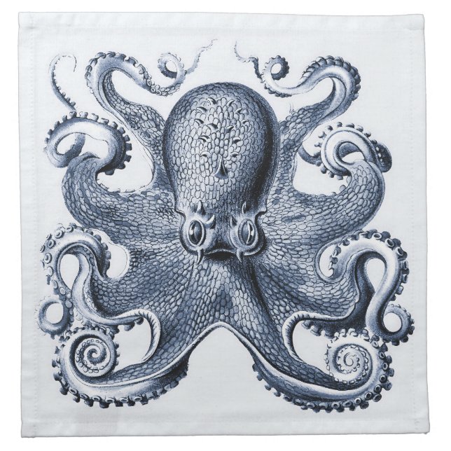 Navy Blue Octopus illustration by Ernst Haeckel Cloth Napkin (Front)