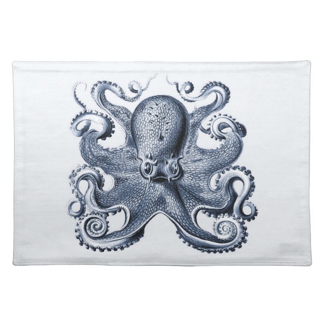 Navy Blue Octopus illustration by Ernst Haeckel Cloth Placemat (Front)