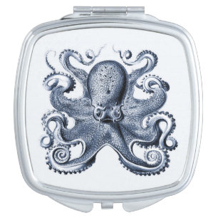 Navy Blue Octopus illustration by Ernst Haeckel Compact Mirror