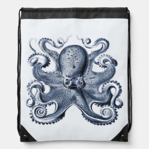 Navy Blue Octopus illustration by Ernst Haeckel Drawstring Bag