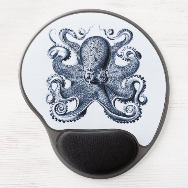 Navy Blue Octopus illustration by Ernst Haeckel Gel Mouse Pad (Front)