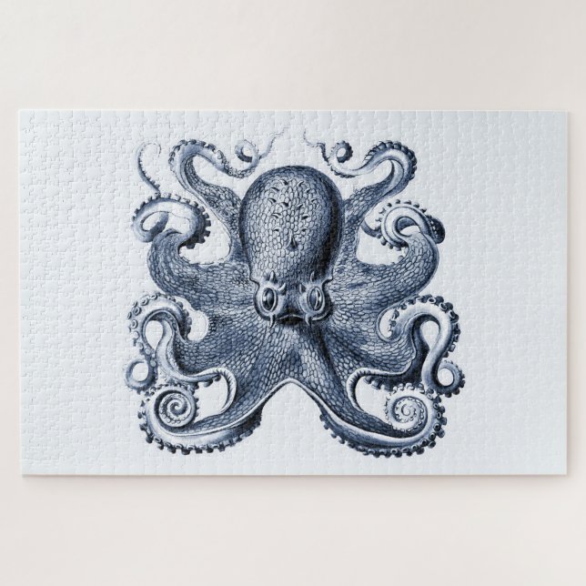 Navy Blue Octopus illustration by Ernst Haeckel Jigsaw Puzzle (Horizontal)