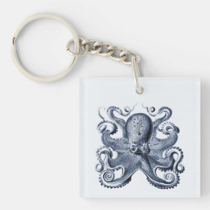 Navy Blue Octopus illustration by Ernst Haeckel Keychain