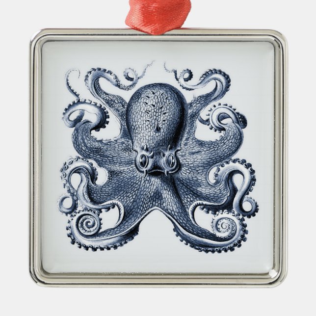Navy Blue Octopus illustration by Ernst Haeckel Metal Ornament (Front)