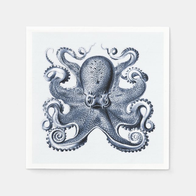 Navy Blue Octopus illustration by Ernst Haeckel Napkins (Front)
