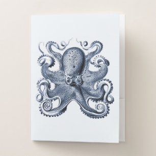 Navy Blue Octopus illustration by Ernst Haeckel Pocket Folder