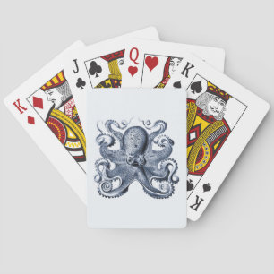 Navy Blue Octopus illustration by Ernst Haeckel Poker Cards