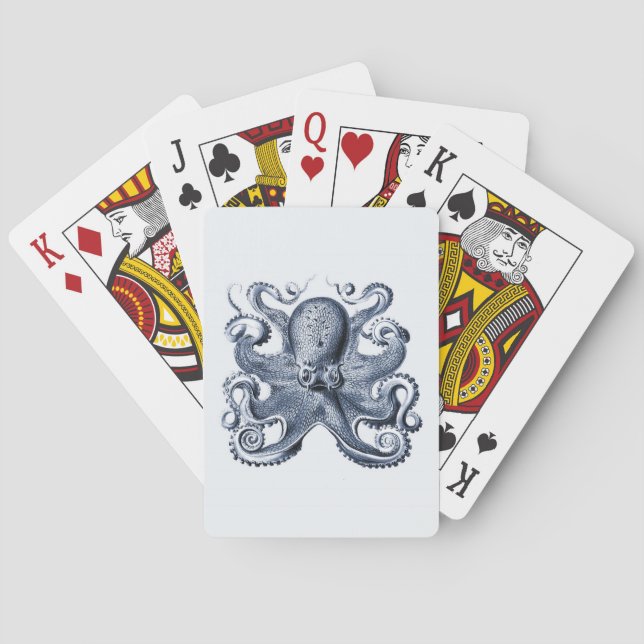 Navy Blue Octopus illustration by Ernst Haeckel Poker Cards (Back)